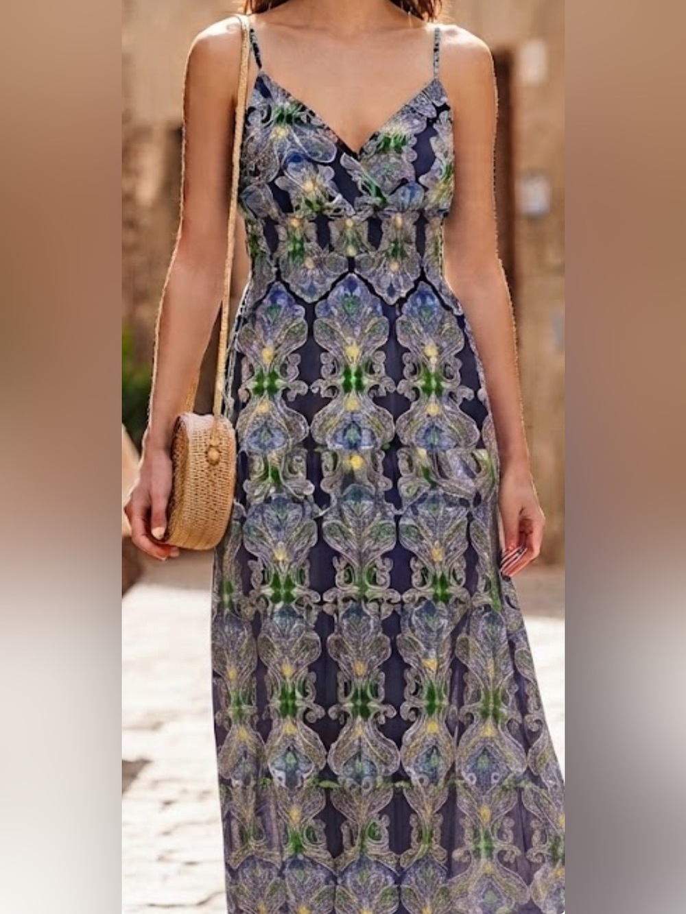 Tommy Hilfiger Blue Green Paisley Maxi Boho Long